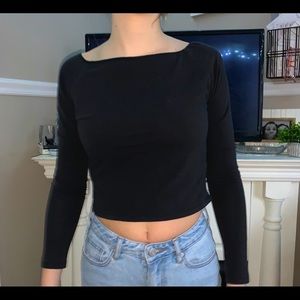 Black long sleeve off the should top